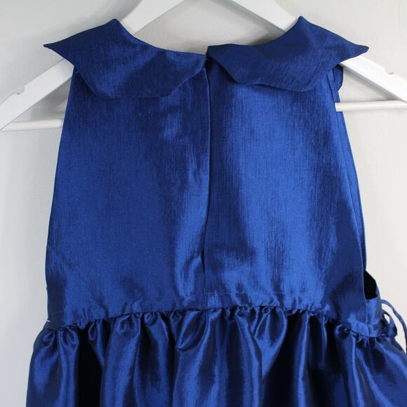 Kika Vargas Aida Jewel-Toned Blue Taffeta Collared Babydoll Dress - Picture 5 of 8